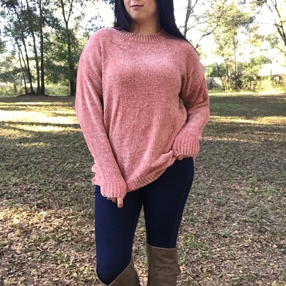 Sweaters - << Rose Pink Chenille Baggy Sweater >>